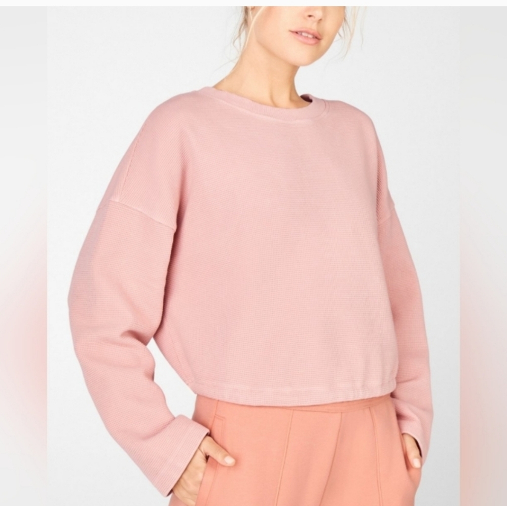 Fabletics sweater Anna Tie-Back Sweatshirt Peachy Pink Cotton Long Sleeves